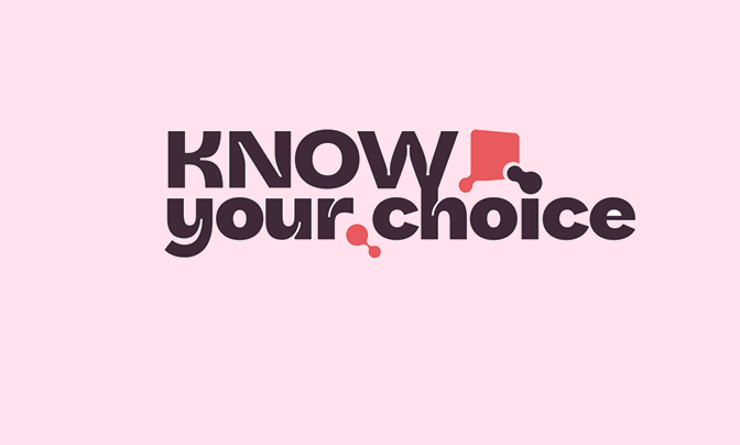Logo du site web knowyourchoice.ch, fond rose